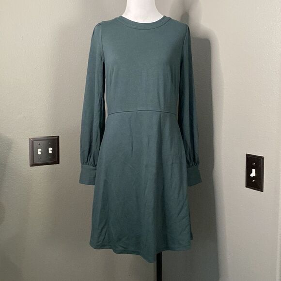 LOFT Green Long Sleeve Ponte Knit Mini Dress - Picture 1 of 14